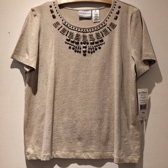 Y2K Short Sleeve Top Hand Beaded Jewel Neck - Picture 3 of 16